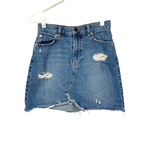 We The Free Distressed Blue Denim Boho Festival Mini Short Skirt Size 25 - Picture 1 of 8